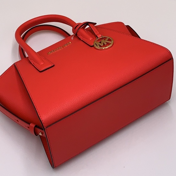 Michael Kors Avril Small Leather Top-Zip Satchel CORAL REFF color - Picture 12 of 16